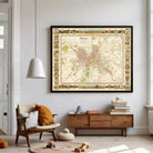 The image is a framed vintage map of a city, likely Genoa, with various landmarks and streets depicted.