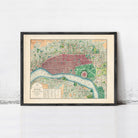 The image is a framed vintage map of London, England, depicting the city's streets and landmarks.