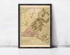 The image is a framed historical map of the city of New York, depicting the city's layout and surrounding areas.