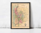 The image is a framed map of the city of Cincinnati, Ohio, depicting various neighborhoods and streets.