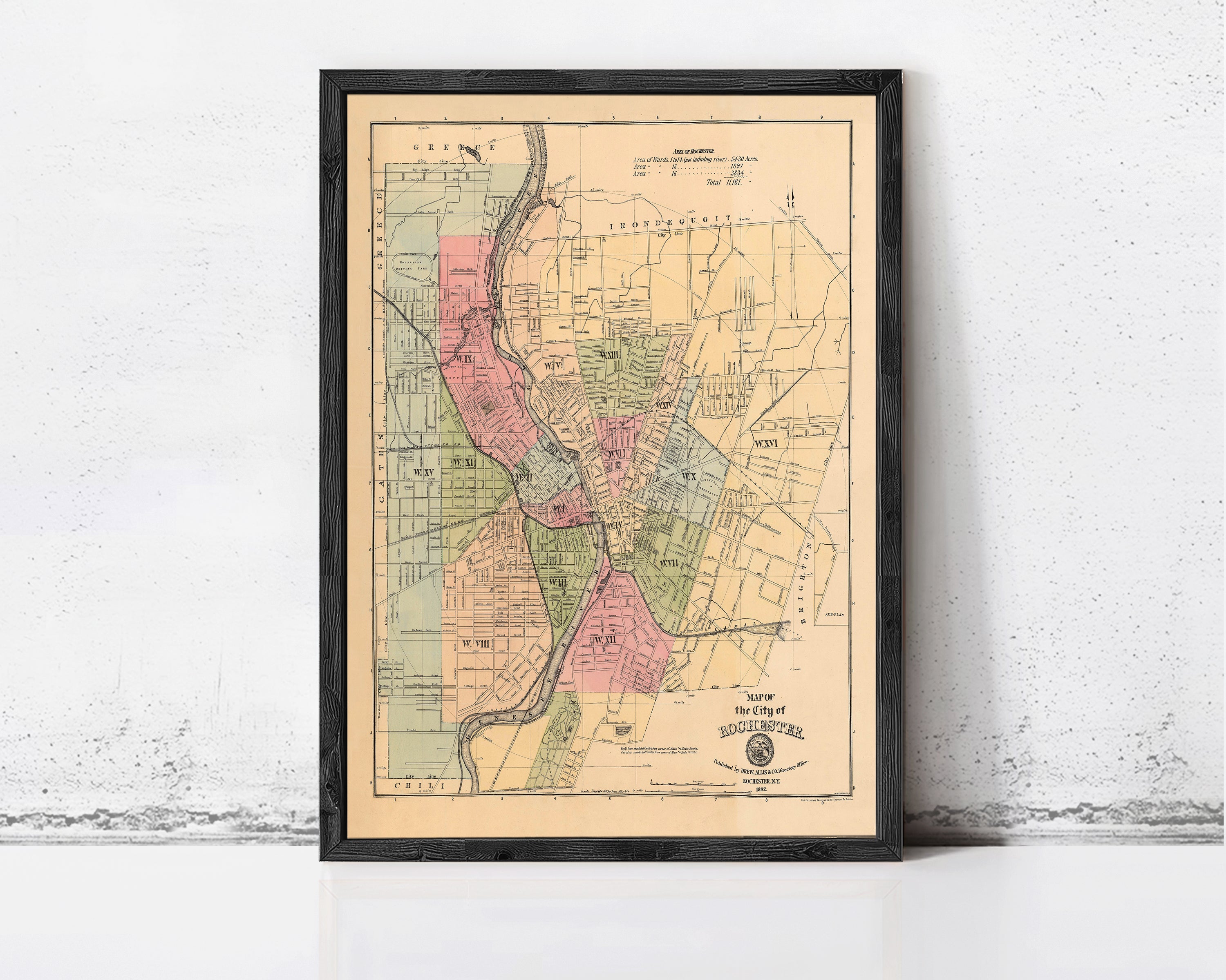 The image is a framed map of the city of Cincinnati, Ohio, depicting various neighborhoods and streets.