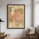 The image is a framed vintage map of Rome, Italy, depicting the city's layout and surrounding areas.