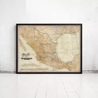 The image is a framed vintage map of Mexico, showing the country's geographical layout and major cities.