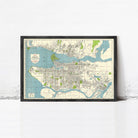 The image is a framed vintage map of Vancouver, British Columbia, Canada.