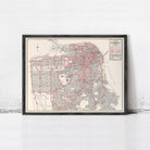 The image is a framed map of San Francisco, California, depicting the city's streets and landmarks.