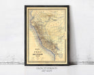 The image is a framed vintage map of Peru, depicting the country's geographical layout and boundaries.