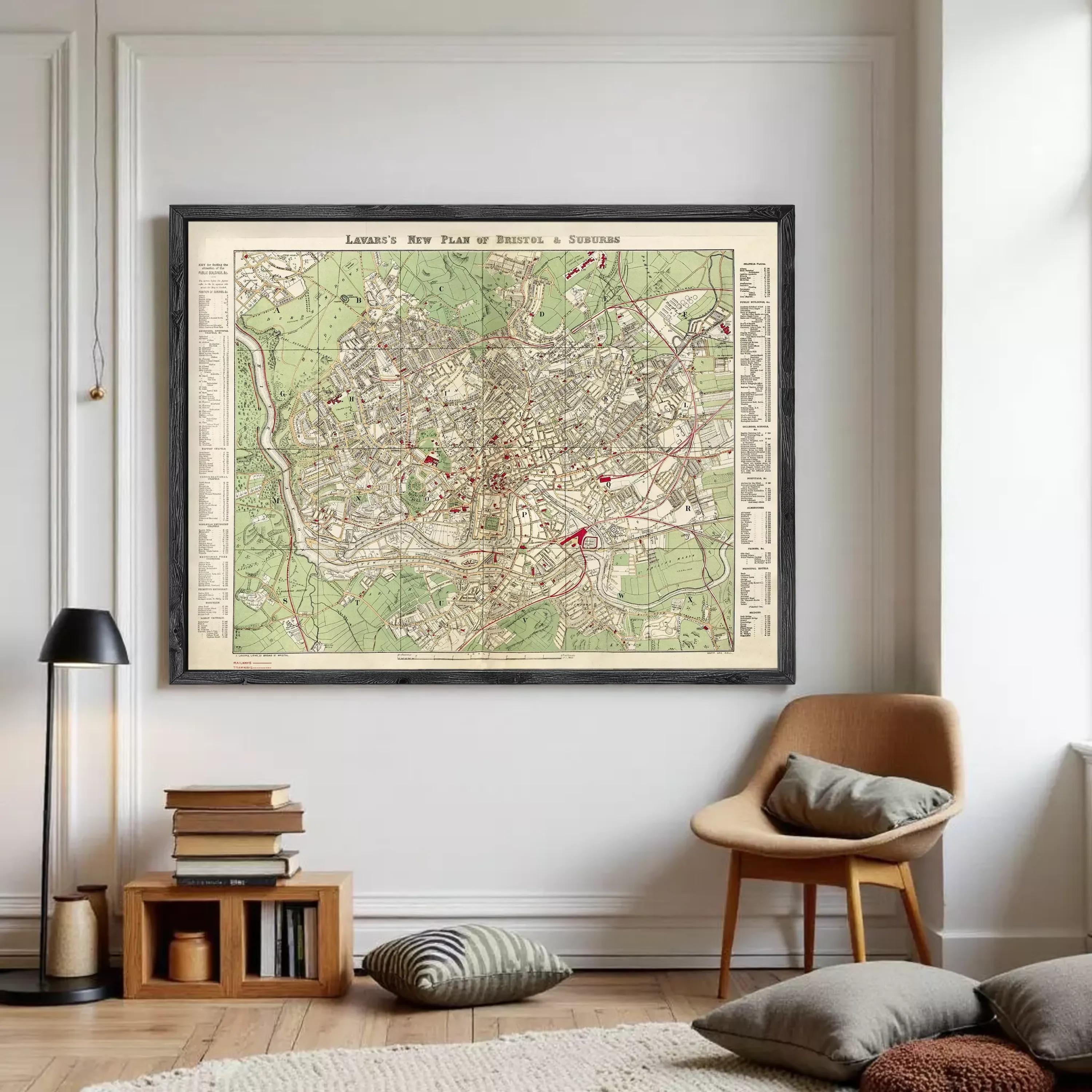 The image is a framed vintage map of London, England, showing the city's layout and surrounding areas.