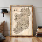 The image is a framed map of Ireland, showing the country's geographical layout and surrounding areas.