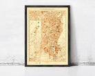 The image is a framed vintage map of a region, likely from the early 20th century, depicting various landmarks and geographical features.