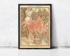 The image is a framed vintage map of Rome, Italy, depicting the city's layout and surrounding areas.