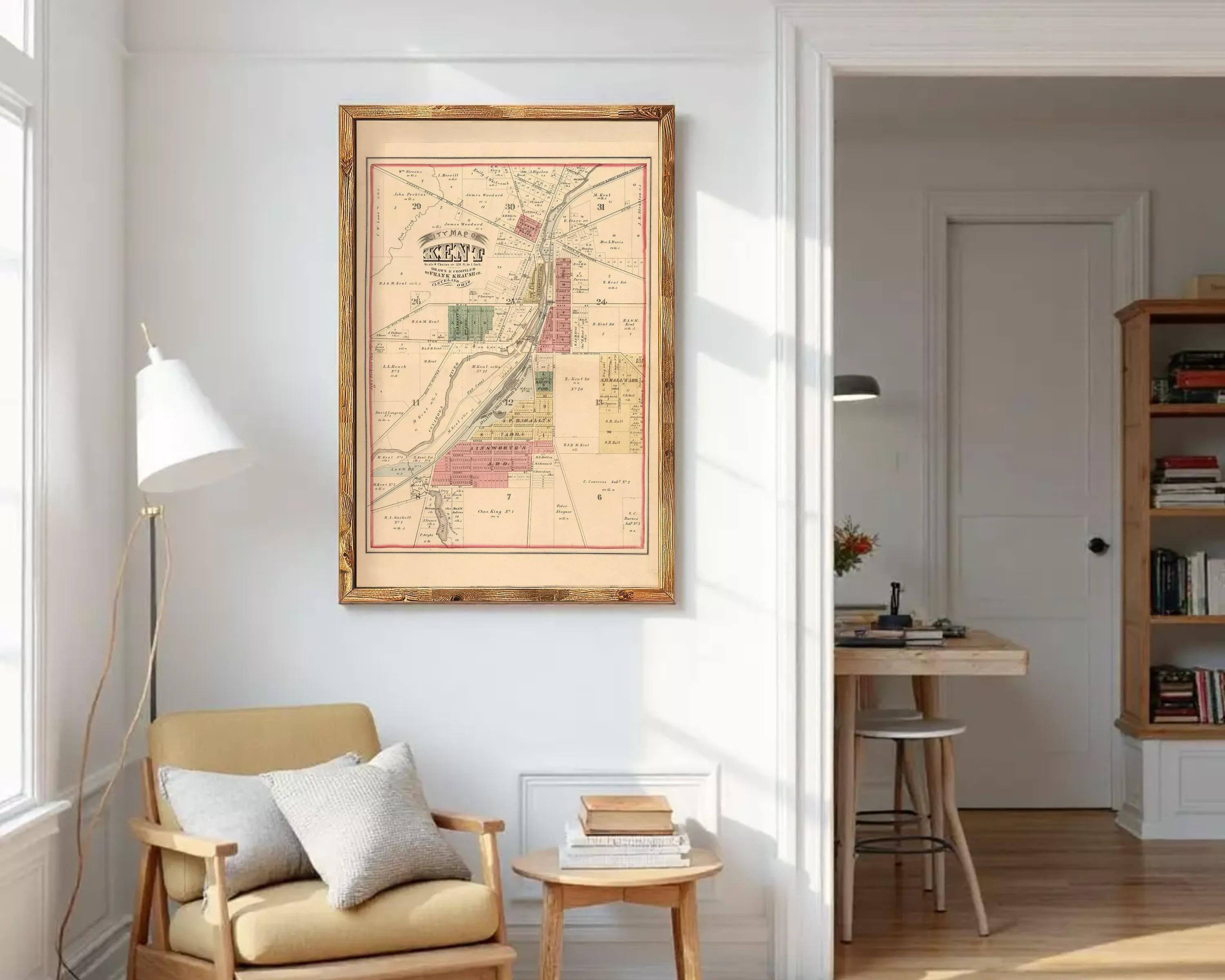 The image is a framed map of Kent, with various colored areas and labels indicating different locations or zones within the area.