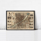 The image is a framed vintage map of Florence, Italy, depicting the city's layout and surrounding areas.
