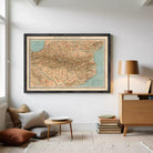 The image is a framed vintage map of the region of the Pyrenees, depicting the mountainous terrain and surrounding areas.