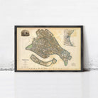 The image is a framed vintage map of Venice, Italy, depicting the city's layout and surrounding areas.