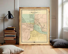 The image is a framed antique map of Watertown, Pennsylvania, depicting the town and surrounding areas in a vintage style.