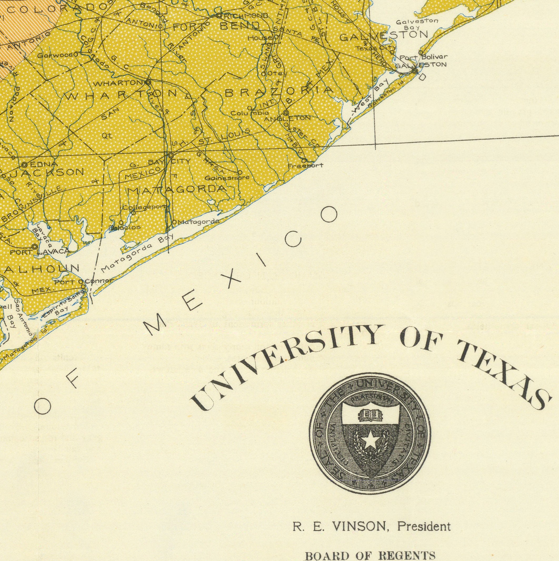 The image is a map of the United States and Mexico, with the University of Texas seal in the bottom right corner.