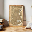 The image is a framed vintage map of Philadelphia, Pennsylvania, depicting the city's layout and surrounding areas.