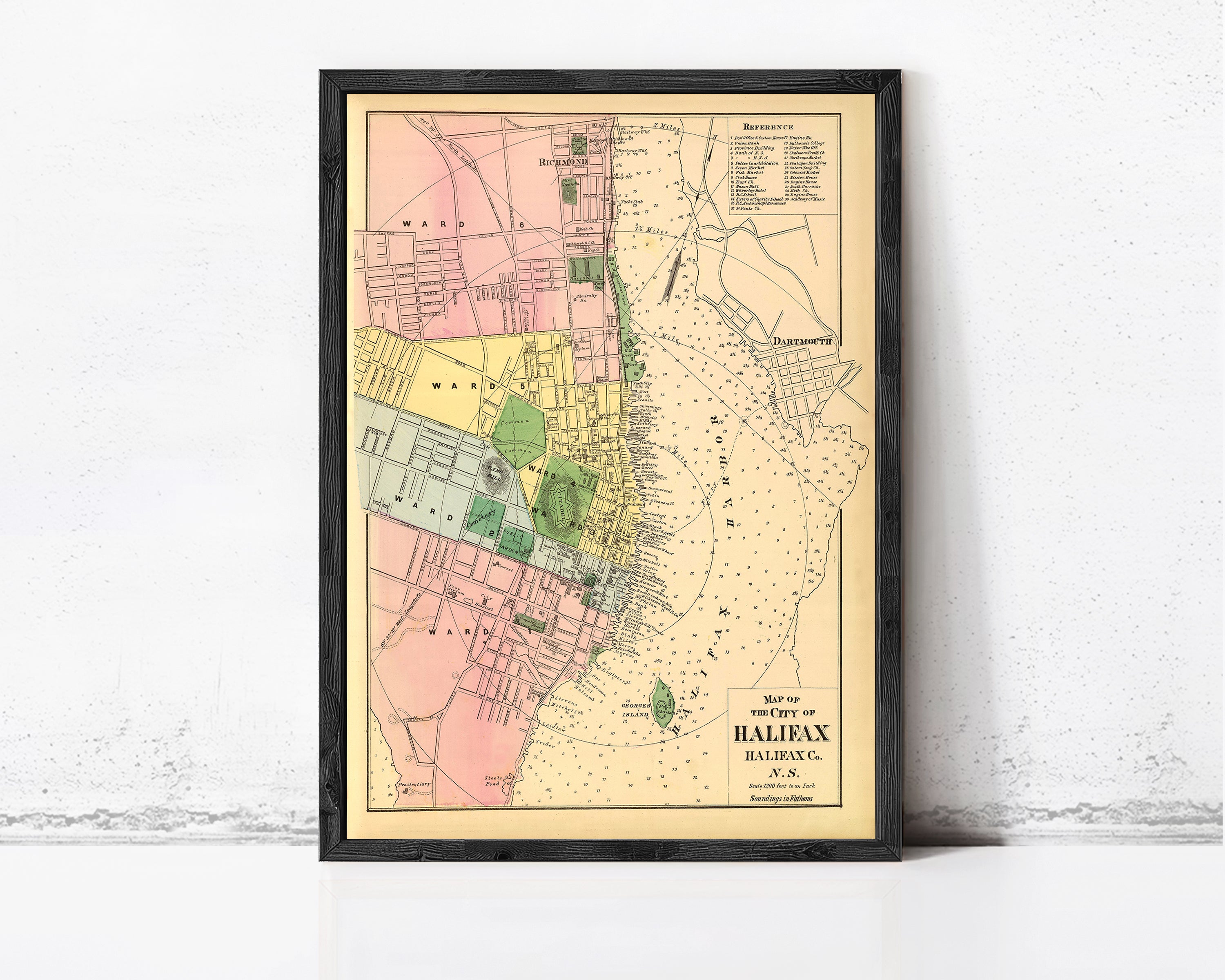 The image is a framed vintage map of the city of Halifax, Nova Scotia, Canada.