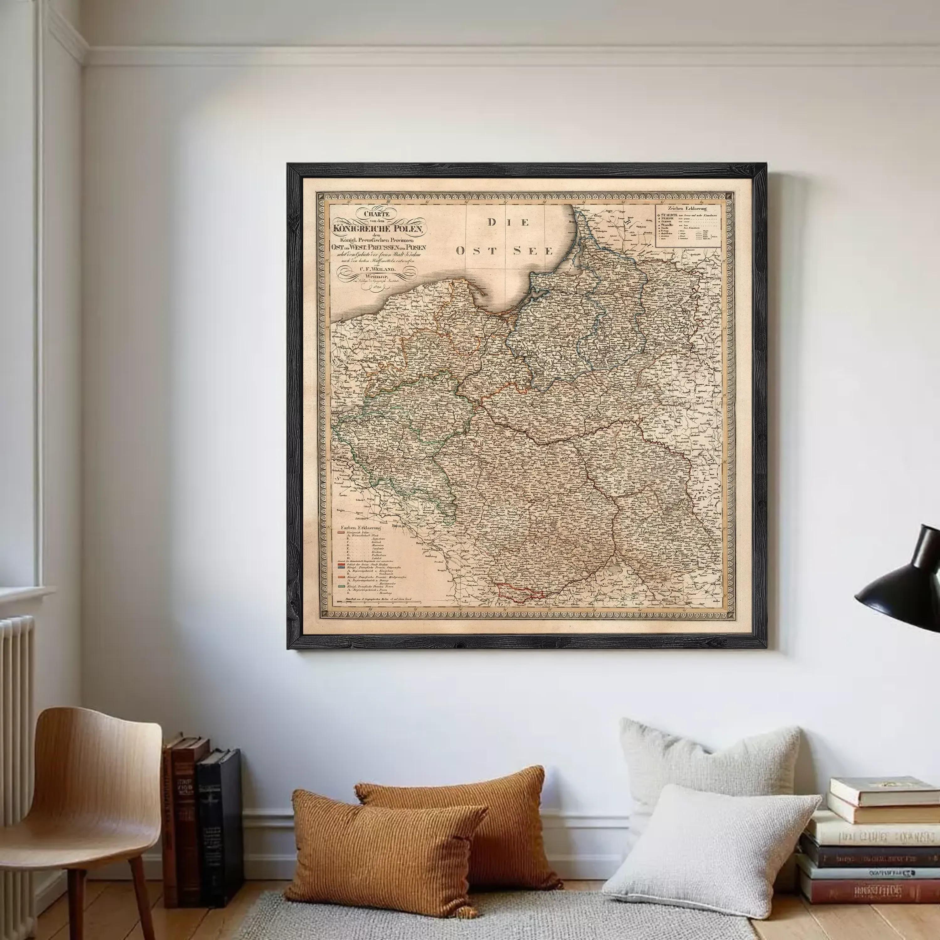 The image is a framed map of the Czech Republic, showing the country's geographical layout and boundaries.