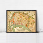 The image is a framed vintage map of Paris, France, depicting the city's layout and surrounding areas.