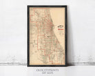 The image is a framed vintage map of Chicago, Illinois, United States.