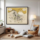 a large framed map of Casablanca, Morocco, hanging on a wall in a living room setting.