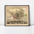 The image is a framed vintage map of Berlin, Germany, depicting the city's layout and surrounding areas.