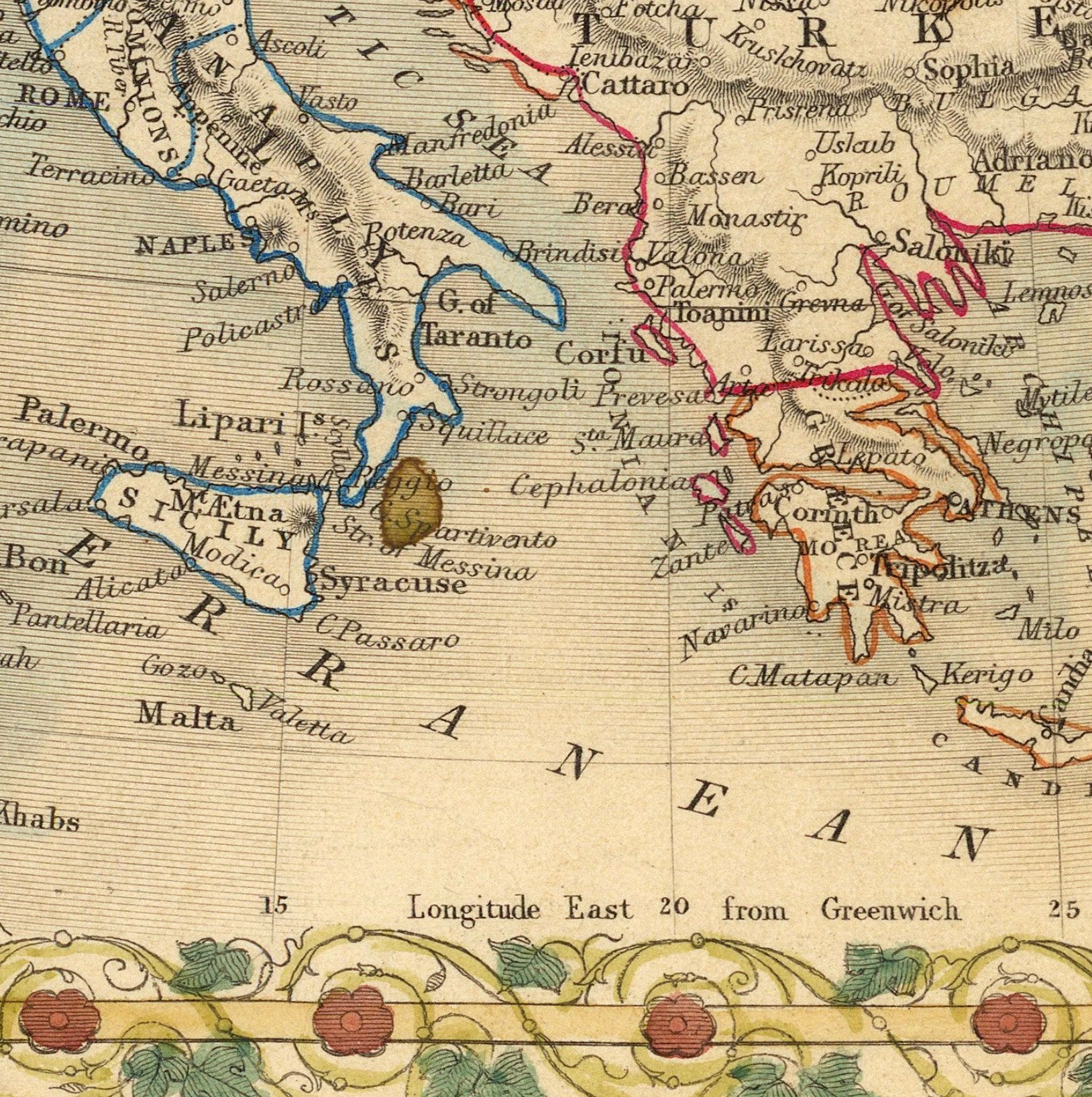 The image is a detailed map of the Mediterranean region, showing the coastline, islands, and surrounding areas.