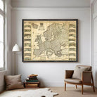 The image is a framed antique map of Europe, depicting various regions and countries across the continent.