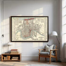 The image is a framed vintage map of New Orleans, Louisiana, depicting the city's layout and surrounding areas.
