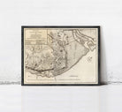 The image is a framed historical map of the city of Montreal, Canada, depicting the city's layout and surrounding areas.
