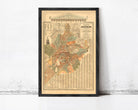The image is a framed vintage map of a city, likely Ashkenaz, with detailed geographical information and a central focus on the city's layout.