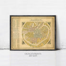 The image is a framed vintage map of a city, likely from the 19th century, with detailed cartography and labels.