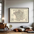 The image is a framed vintage map of France, depicting the country's geographical layout and major cities.