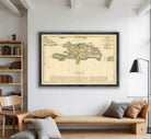 The image is a framed vintage map of the Caribbean region, depicting the island of Cuba.