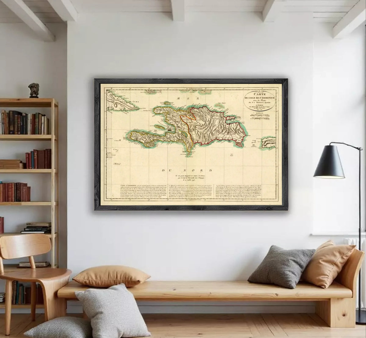 The image is a framed vintage map of the Caribbean region, depicting the island of Cuba.