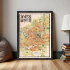 The image is a framed vintage map of Milan, Italy, depicting the city's layout and surrounding areas.