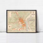 The image is a framed vintage map of the town of Nevers, France, depicting the layout of the streets and surrounding areas.