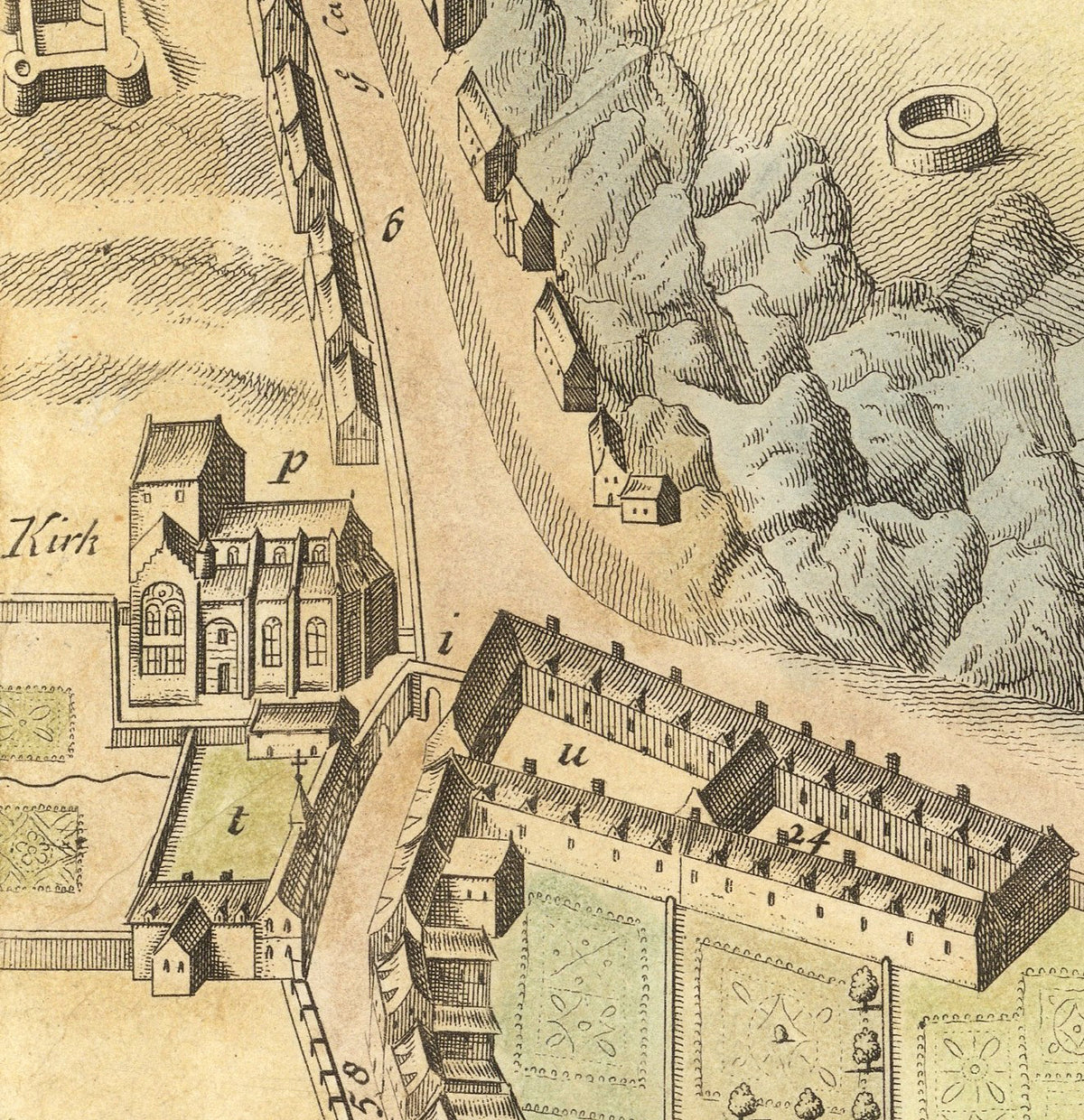 The image is a detailed map of a city, showing various buildings, roads, and other urban elements.