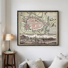 The image is a framed vintage map of Turin, Italy, depicting the city's layout and surrounding areas.