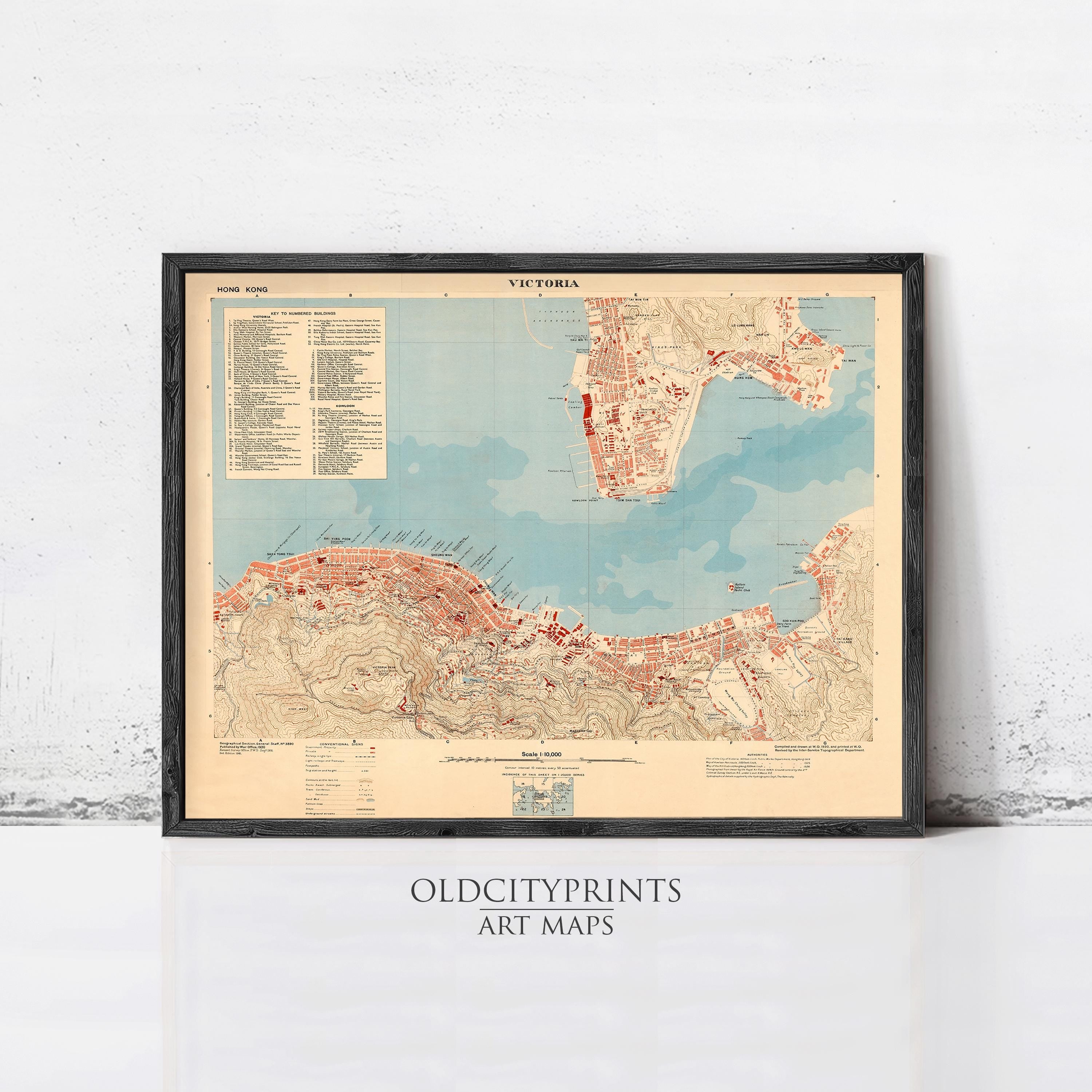 The image is a framed vintage map of Victoria, Australia, depicting the city and surrounding areas.