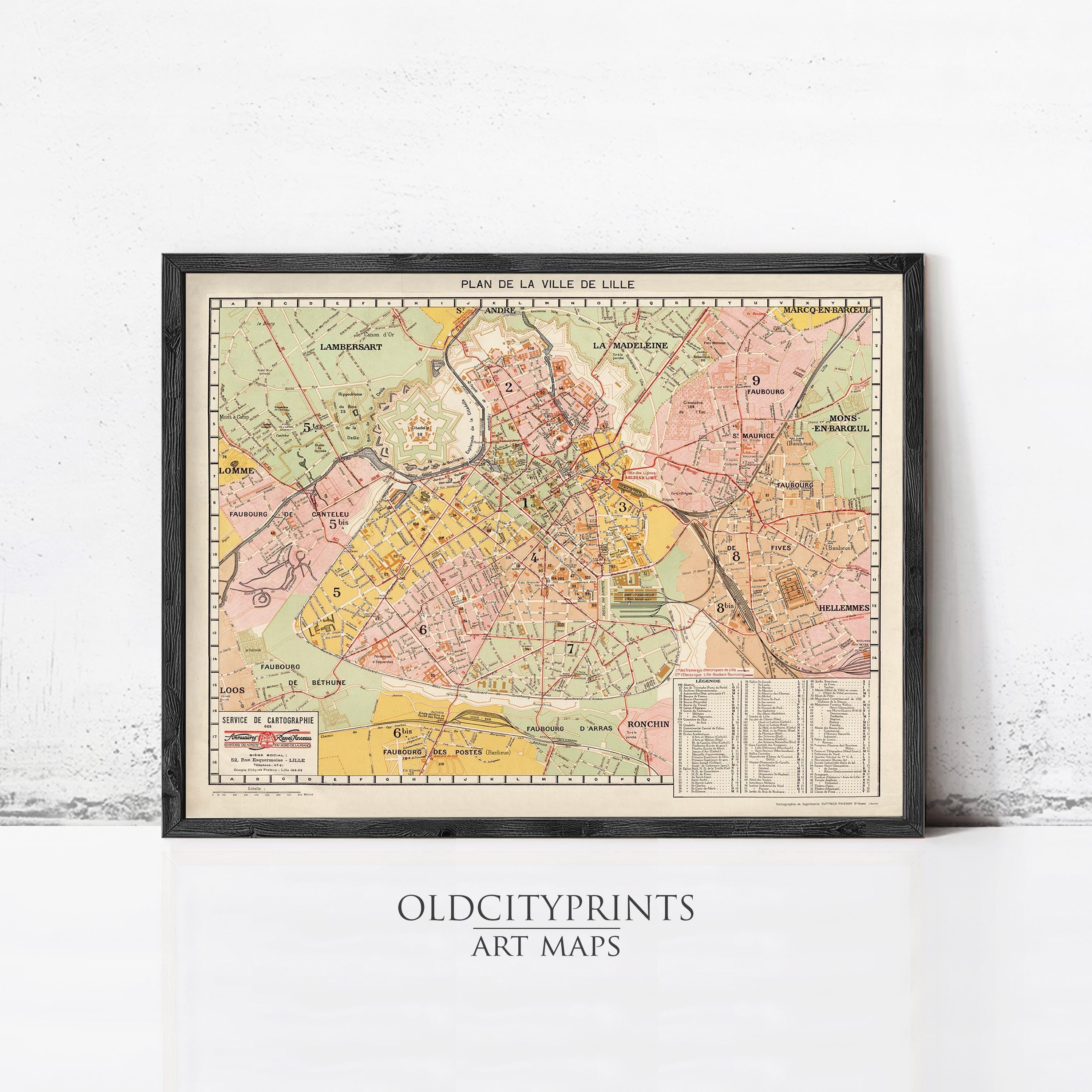 Old Map of Lille France 1930 Vintage Map | Old Map Print – Vintage