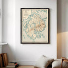 The image is a framed vintage map of Mount Desert Island, Maine, depicting the island's geographical features and surrounding areas.