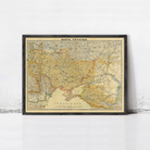 The image is a framed vintage map of the Middle East and North Africa region, depicting the countries and their borders in a detailed and colorful manner.