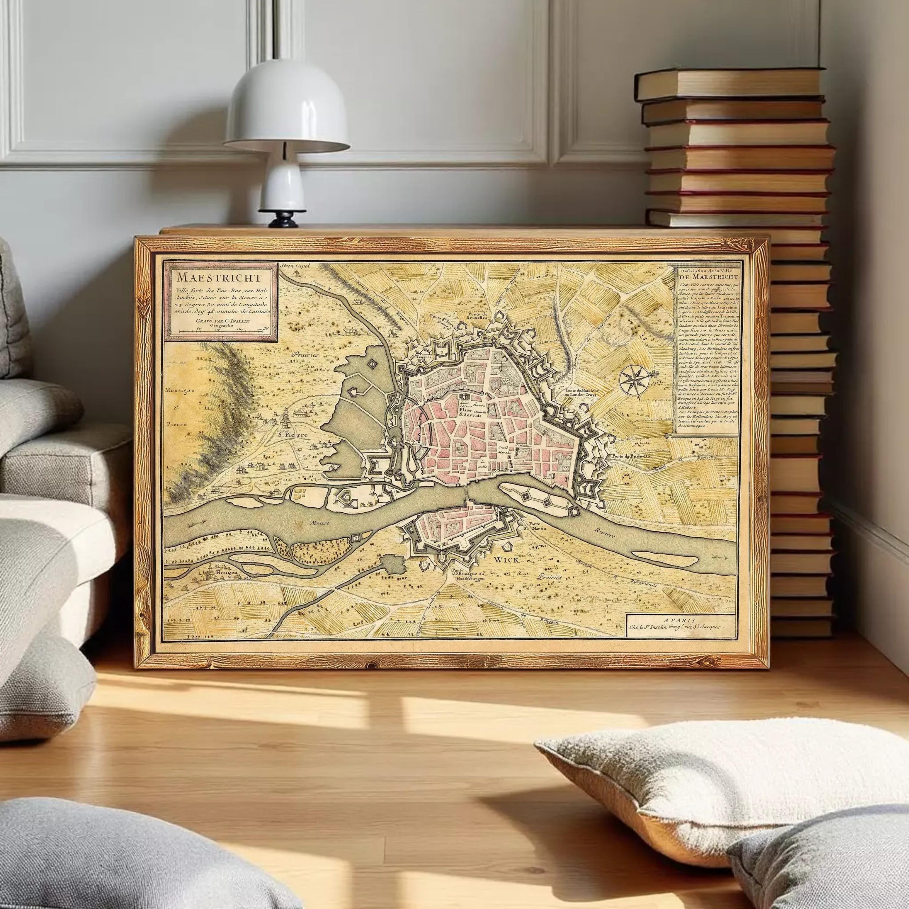 The image is a framed map of the city of Würzburg, Germany, which is a historical map depicting the city and its surrounding areas.