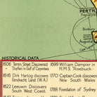 The image is a historical map showing the discovery of various locations, including a discovery of a strait in 1606, a captain discovering a new land in 1622, and a captain discovering a new land in 1622.