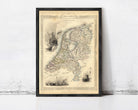 The image is a framed map of the Netherlands, depicting various landmarks and geographical features.