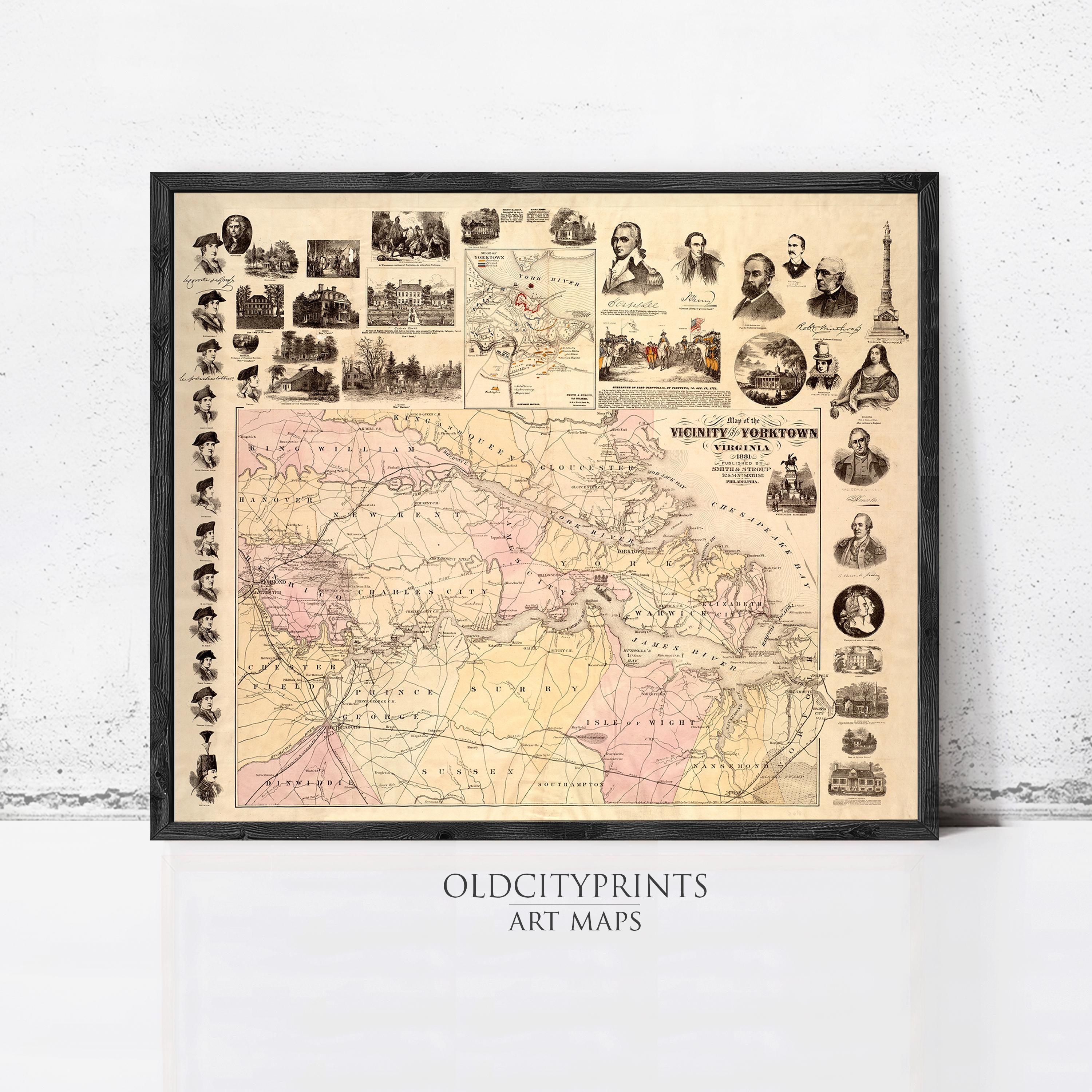 The image is a framed vintage map of the United States, featuring various landmarks and locations.