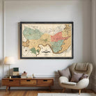 The image is a framed vintage map of Cambridge, Massachusetts, showing the city's streets and surrounding areas.