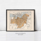 The image is a framed print of an old map of Ottawa, Canada, depicting the city's streets and surrounding areas.